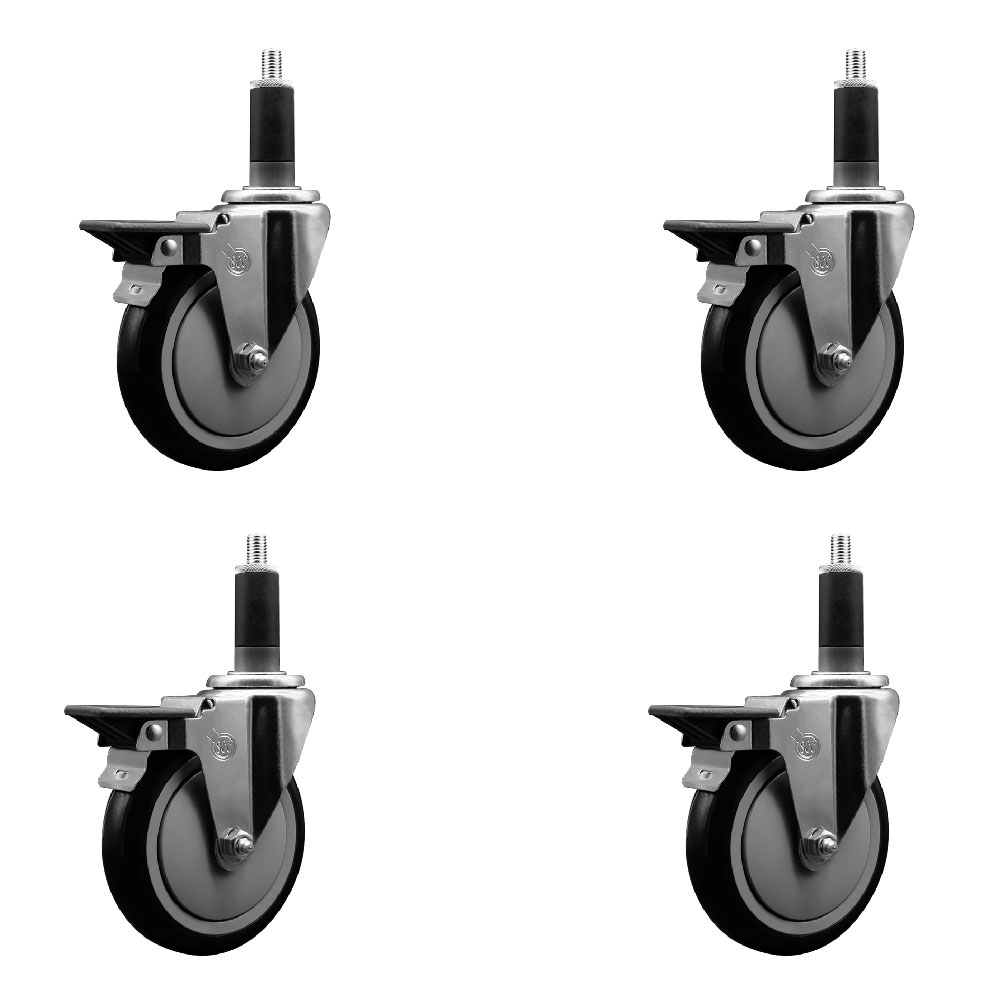 SCC-EX20S514-PPUB-BLK-PLB-118-4 Polyurethane Swivel Expanding Stem Caster with 5 in. Black Wheels & 1.13 in. Stems - Set of 4