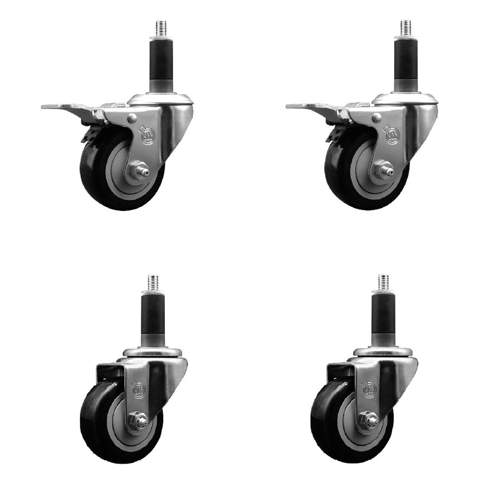 SCC-SSEXTTL20S314-PPUB-BLK-2-S-2-118 Stainless Steel Polyurethane Swivel Expanding Stem Caster with 3 in. Black Wheels & 1.13 in. Stems - Set of 4