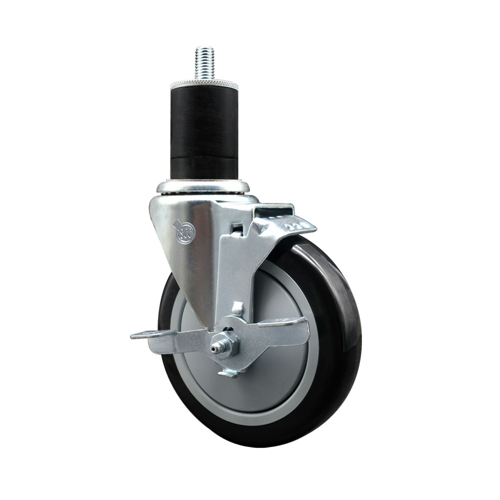 SCC-EX20S514-PPUB-BLK-TLB-134 Polyurethane Expanding Stem Swivel Caster with 5 in. Black Wheel & 1.75 in. Stem & Top Locking Brake