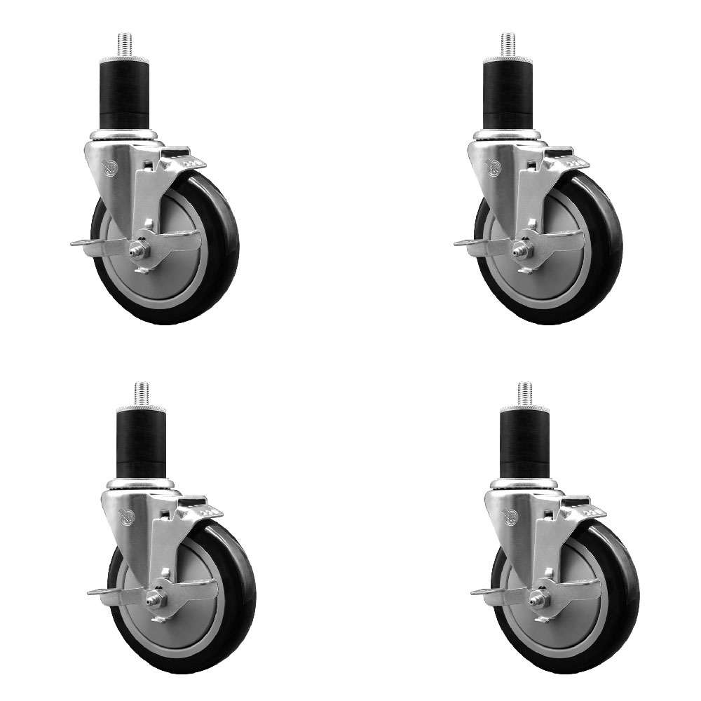 SCC-EX20S514-PPUB-BLK-TLB-134-4 Polyurethane Swivel Expanding Stem Caster with 5 in. Black Wheels & 1.75 in. Stems - Set of 4