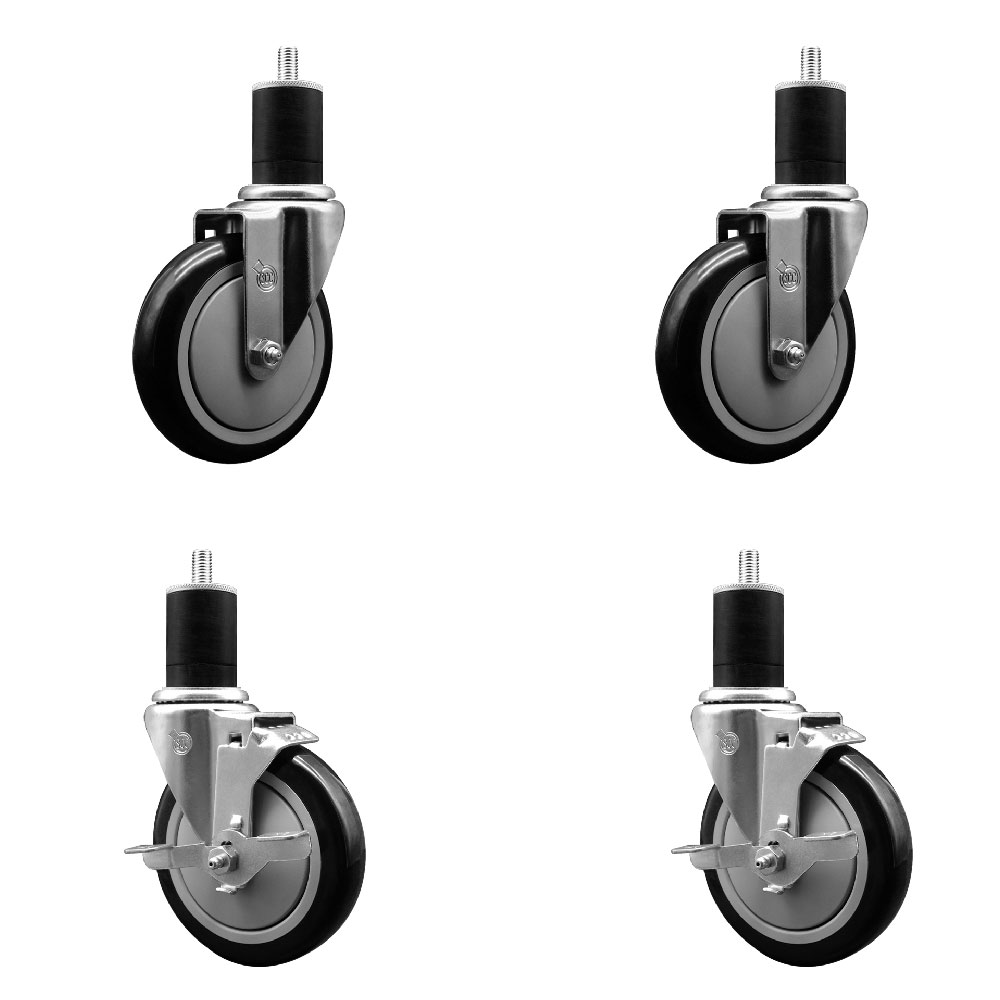 SCC-EX20S514-PPUB-BLK-2-TLB-2-134 Polyurethane Swivel Expanding Stem Caster with 5 in. Black Wheels & 1.75 in. Stems - Set of 4