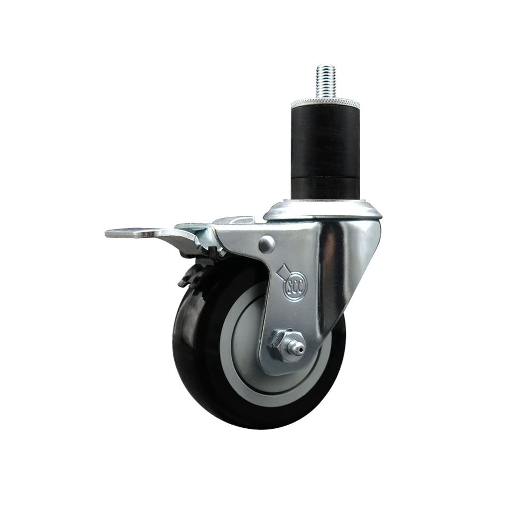 Stainless Steel Polyurethane Expanding Stem Swivel Caster with 3.5 in. Black Wheel & 1.75 in. Stem & Total Locking Brake