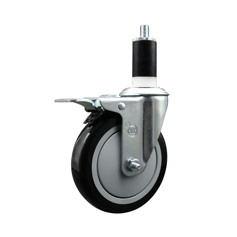 SCC-EXTTL20S514-PPUB-BLK-138 Polyurethane Expanding Stem Swivel Caster with 5 in. Black Wheel & 1.38 in. Stem & Total Locking Brake