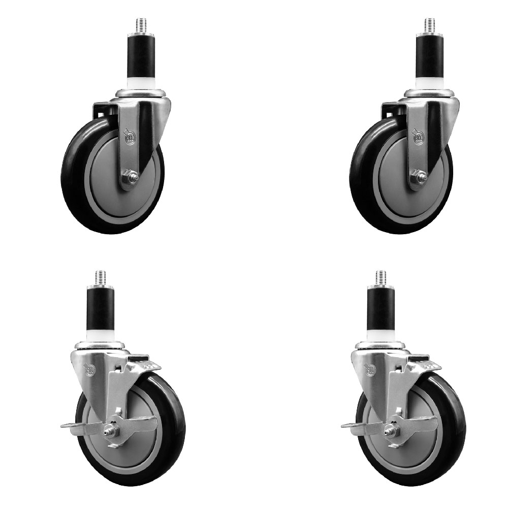 SCC-EX20S514-PPUB-BLK-2-TLB-2-138 Polyurethane Swivel Expanding Stem Caster with 5 in. Black Wheels & 1.38 in. Stems - Set of 4
