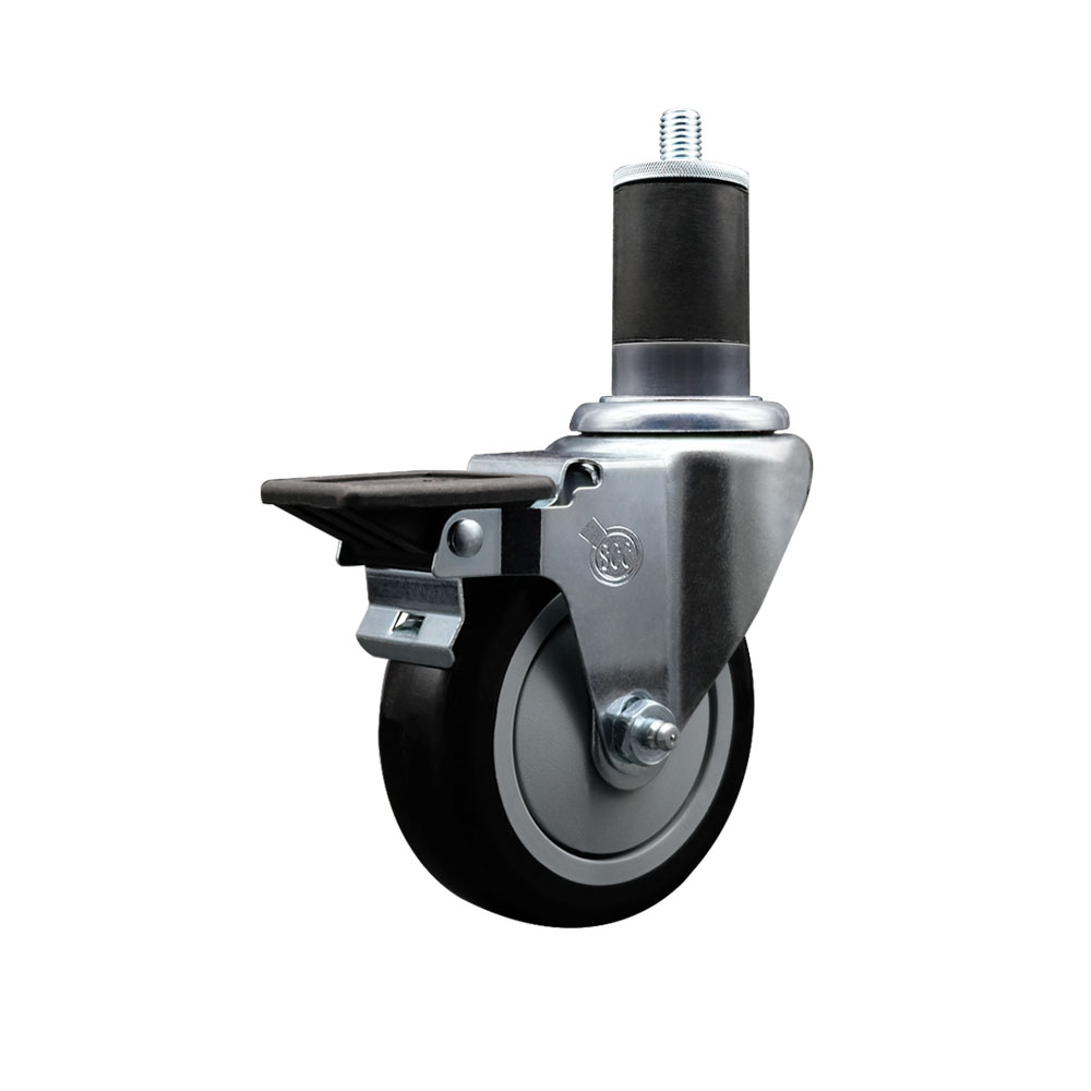 SCC-EX20S414-PPUB-BLK-PLB-158 Polyurethane Expanding Stem Swivel Caster with 4 in. Black Wheel & 1.63 in. Stem & Posi Locking Brake