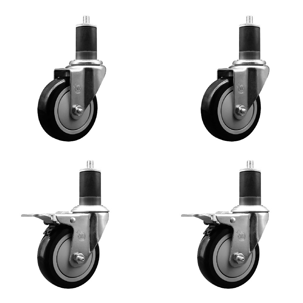 SCC-EXTTL20S414-PPUB-BLK-2-S-2-158 Polyurethane Swivel Expanding Stem Caster with 4 in. Black Wheels & 1.63 in. Stems - Set of 4