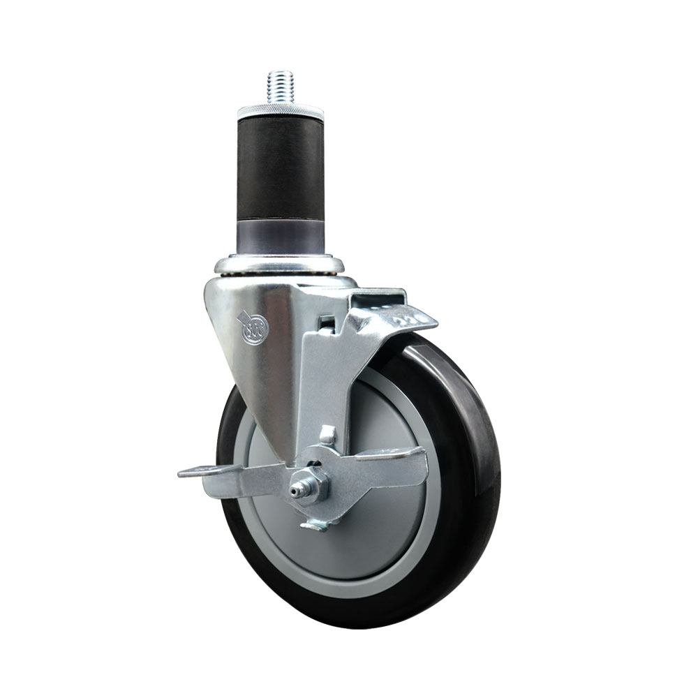 SCC-EX20S514-PPUB-BLK-TLB-158 Polyurethane Expanding Stem Swivel Caster with 5 in. Black Wheel & 1.63 in. Stem & Top Locking Brake