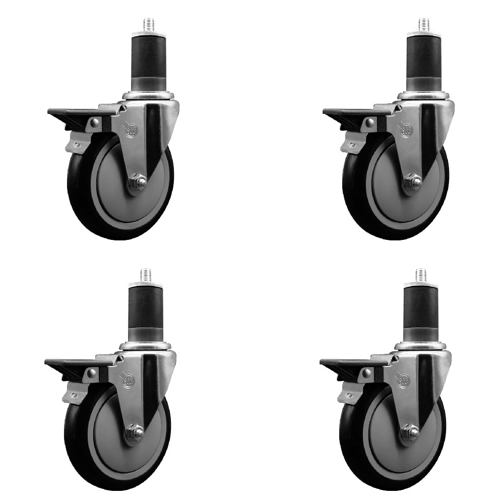 SCC-EX20S514-PPUB-BLK-PLB-158-4 Polyurethane Swivel Expanding Stem Caster with 5 in. Black Wheels & 1.63 in. Stems - Set of 4