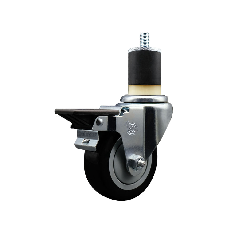 SCC-EX20S3514-PPUB-BLK-PLB-178 Polyurethane Expanding Stem Swivel Caster with 3.5 in. Black Wheel & 1.87 in. Stem & Posi Locking Brake