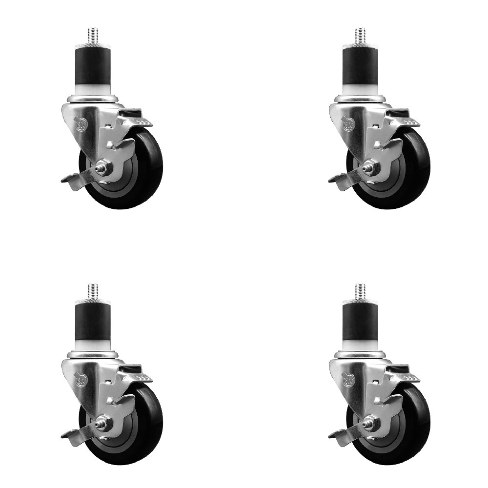 SCC-EX20S3514-PPUB-BLK-TLB-178-4 Polyurethane Swivel Expanding Stem Caster with 3.5 in. Black Wheels & 1.87 in. Stems - Set of 4
