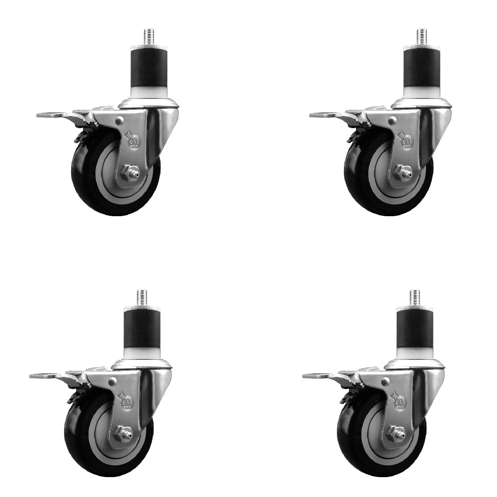 SCC-EXTTL20S3514-PPUB-BLK-178-4 Polyurethane Swivel Expanding Stem Caster with 3.5 in. Black Wheels & 1.87 in. Stems - Set of 4