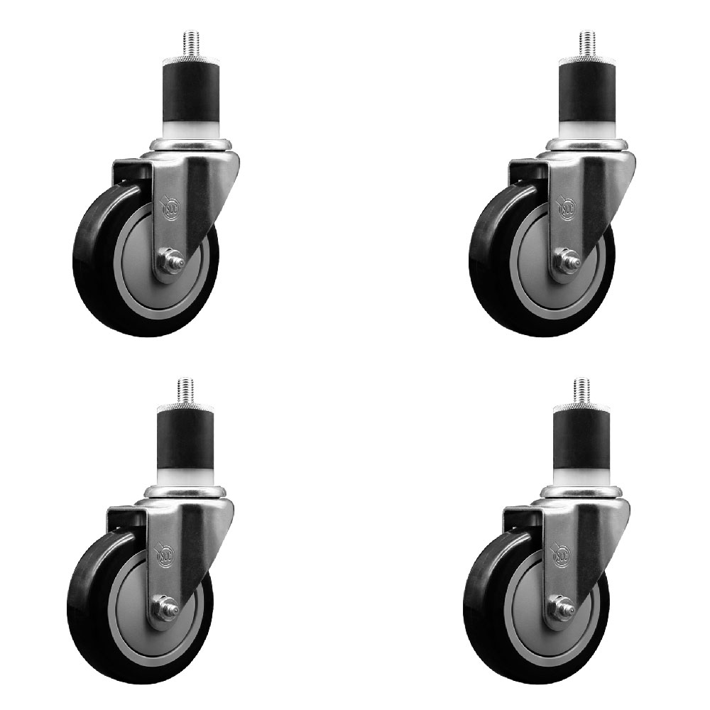 SCC-EX20S414-PPUB-BLK-178-4 Polyurethane Swivel Expanding Stem Caster with 4 in. Black Wheels & 1.87 in. Stems - Set of 4