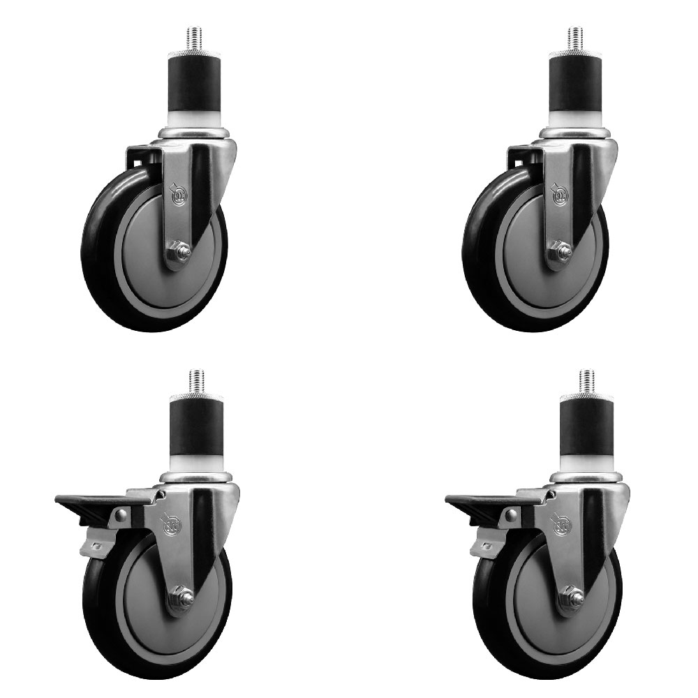 SCC-EX20S514-PPUB-BLK-2-PLB-2-178 Polyurethane Swivel Expanding Stem Caster with 5 in. Black Wheels & 1.87 in. Stems - Set of 4