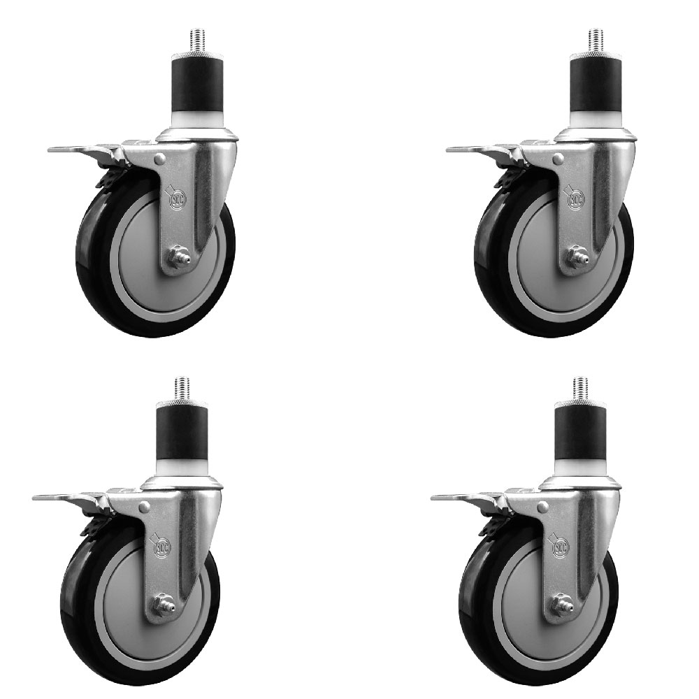 Stainless Steel Polyurethane Swivel Expanding Stem Caster with 5 in. Black Wheels & 1.87 in. Stems 4 Swivel with Total Locking Brakes - Set of 4 -  Service Caster, SCC-SSEXTTL20S514-PPUB-BLK-178-4