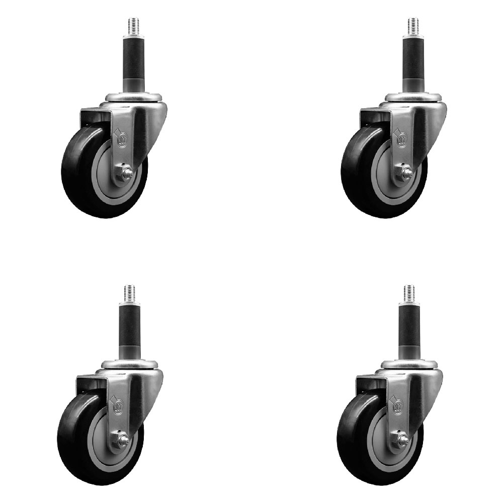 SCC-EX20S3514-PPUB-BLK-1-4 Polyurethane Swivel Expanding Stem Caster with 3.5 in. Black Wheels & 1 in. Stems - Set of 4