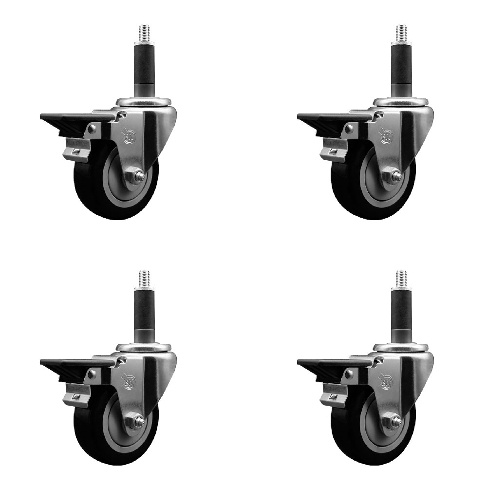 SCC-EX20S3514-PPUB-BLK-PLB-1-4 Polyurethane Swivel Expanding Stem Caster with 3.5 in. Black Wheels & 1 in. Stems - Set of 4