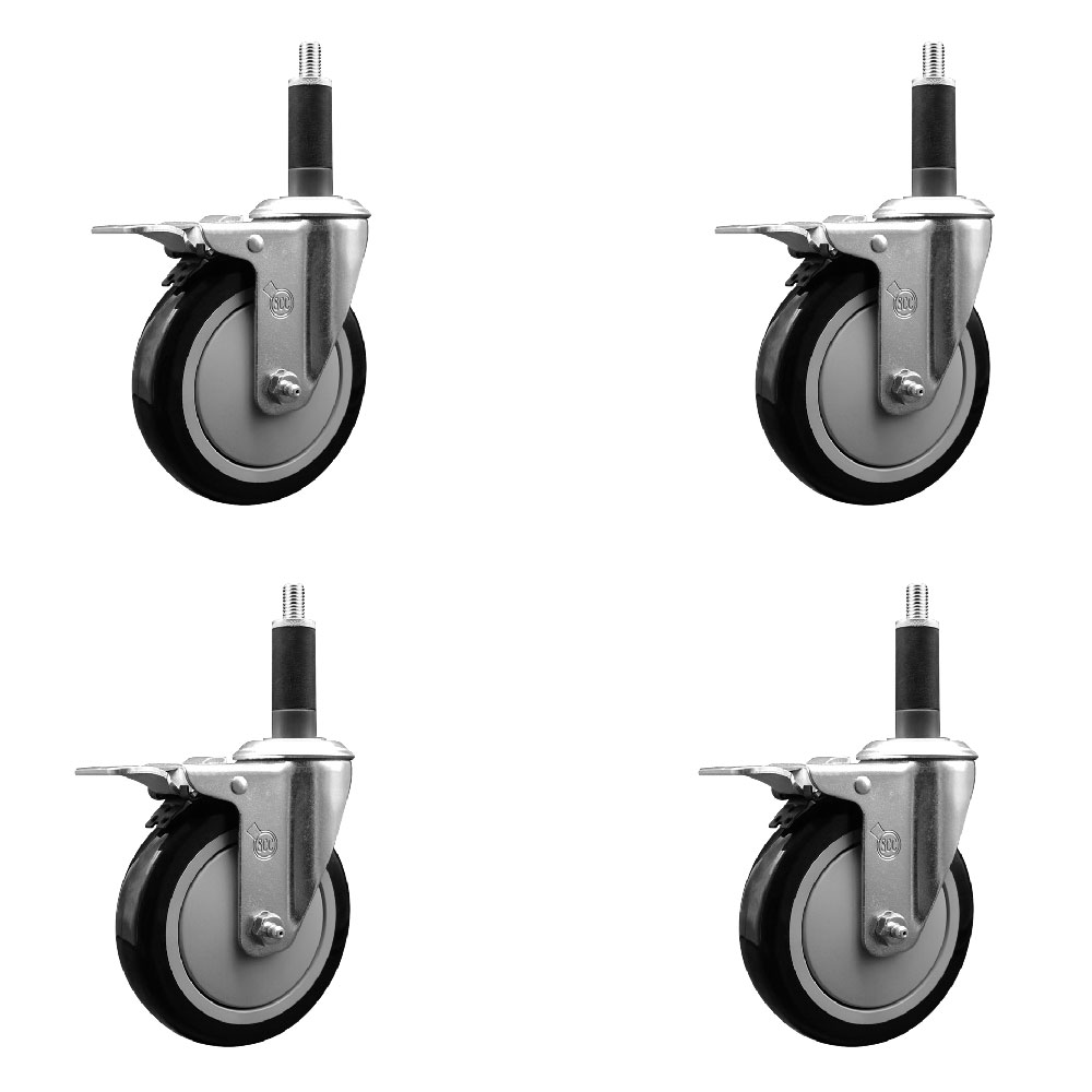 SCC-EXTTL20S514-PPUB-BLK-1-4 Polyurethane Swivel Expanding Stem Caster with 5 in. Black Wheels & 1 in. Stems - Set of 4