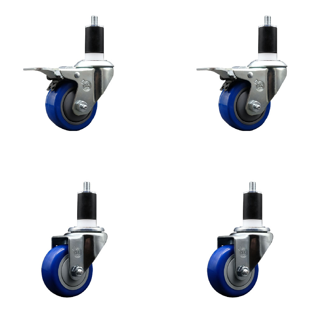 SCC-EXTTL20S314-PPUB-BLUE-2-S-2-112 Polyurethane Swivel Expanding Stem Caster with 3 in. Blue Wheels & 1.5 in. Stems - Set of 4