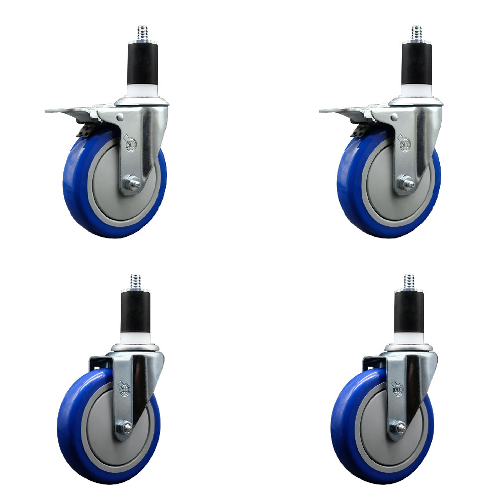 SCC-SSEXTTL20S514-PPUB-BLUE-2-S2-112 Stainless Steel Polyurethane Swivel Expanding Stem Caster with 5 in. Blue Wheels & 1.5 in. Stems - Set of 4