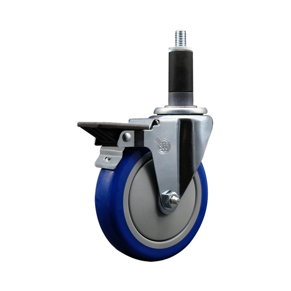 SCC-EX20S514-PPUB-BLUE-PLB-118 Polyurethane Expanding Stem Swivel Caster with 5 in. Blue Wheel & 1.13 in. Stem & Posi Locking Brake