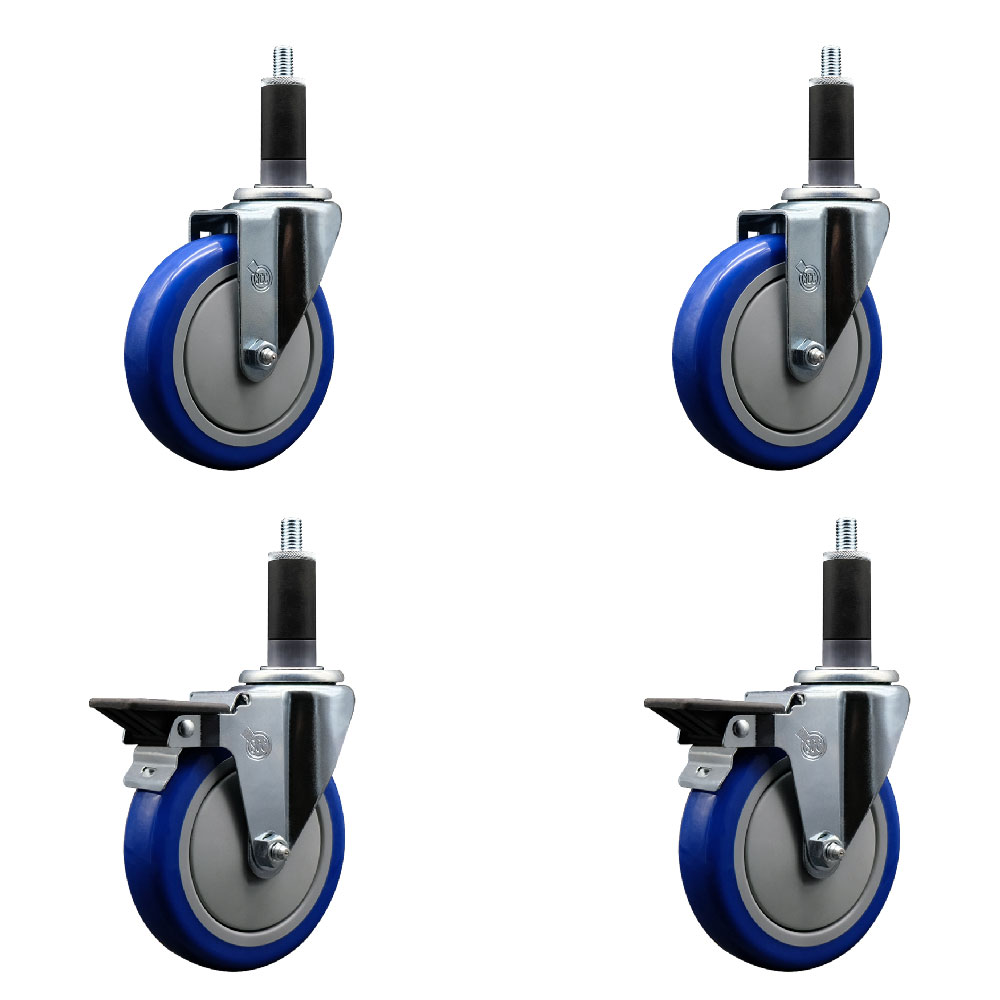 SCC-EX20S514-PPUB-BLUE-2-PLB-2-118 Polyurethane Swivel Expanding Stem Caster with 5 in. Blue Wheels & 1.13 in. Stems - Set of 4