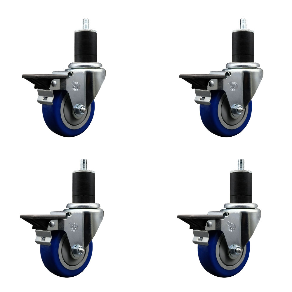 SCC-EX20S3514-PPUB-BLUE-PLB-134-4 Polyurethane Swivel Expanding Stem Caster with 3.5 in. Blue Wheels & 1.75 in. Stems - Set of 4