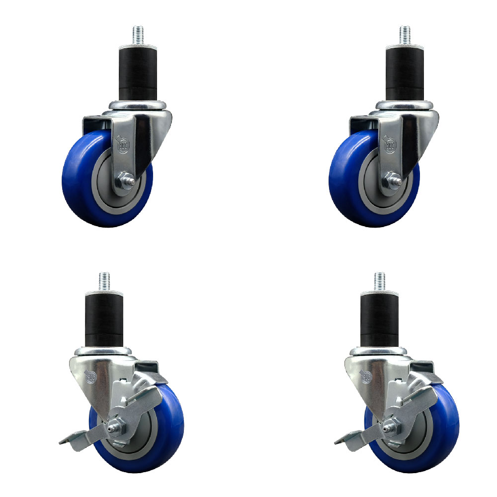 SCC-EX20S3514-PPUB-BLUE-2-TLB-2-134 Polyurethane Swivel Expanding Stem Caster with 3.5 in. Blue Wheels & 1.75 in. Stems - Set of 4