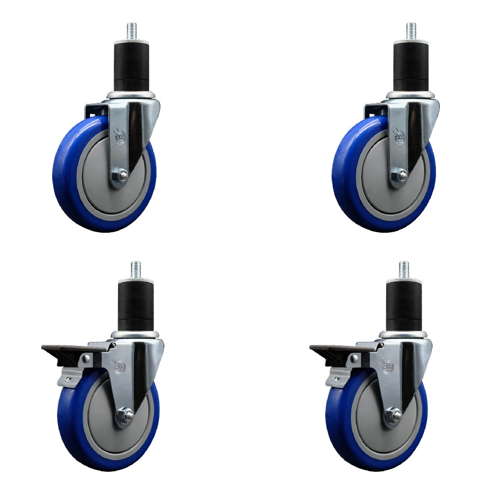 SCC-EX20S514-PPUB-BLUE-2-PLB-2-134 Polyurethane Swivel Expanding Stem Caster with 5 in. Blue Wheels & 1.75 in. Stems - Set of 4