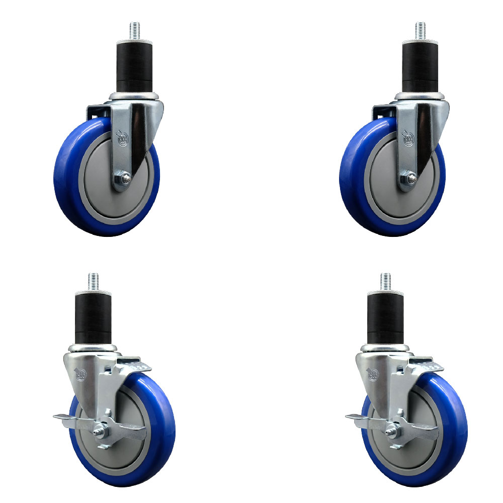 SCC-EX20S514-PPUB-BLUE-2-TLB-2-134 Polyurethane Swivel Expanding Stem Caster with 5 in. Blue Wheels & 1.75 in. Stems - Set of 4