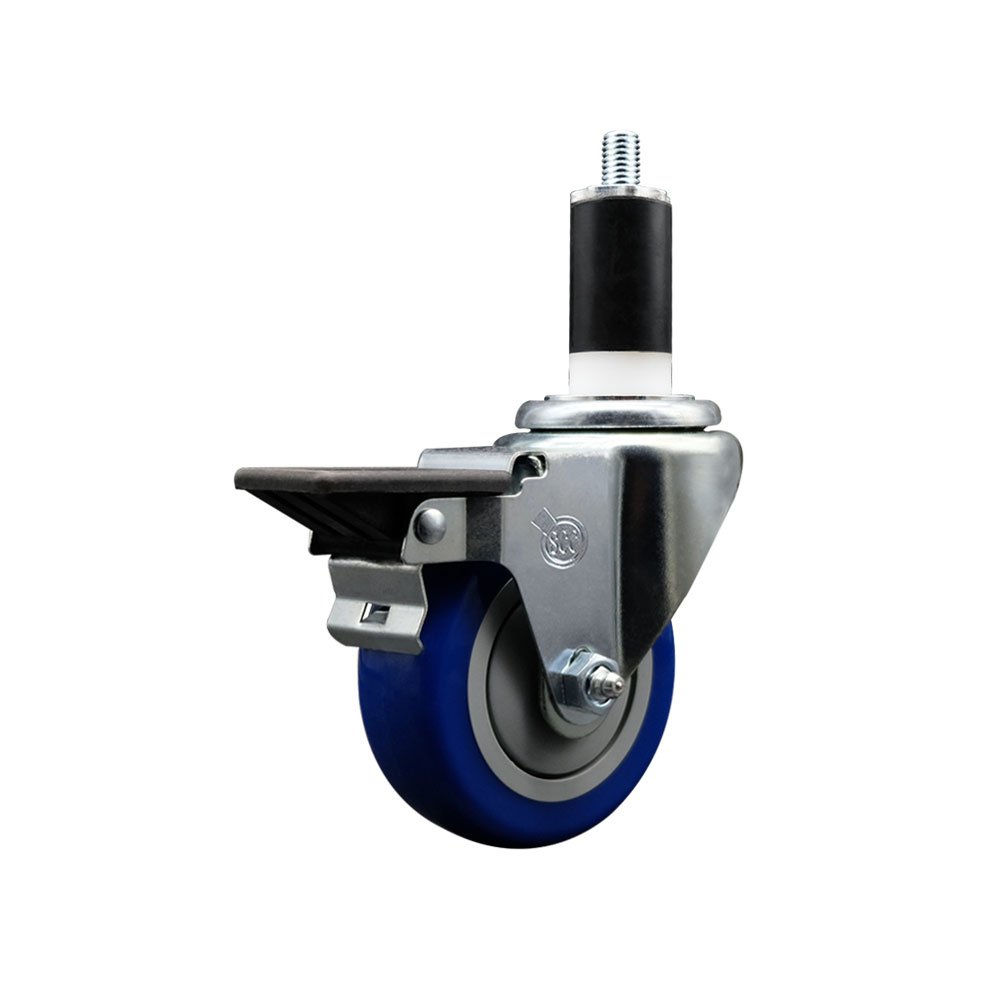 SCC-EX20S3514-PPUB-BLUE-PLB-138 Polyurethane Expanding Stem Swivel Caster with 3.5 in. Blue Wheel & 1.38 in. Stem & Posi Locking Brake
