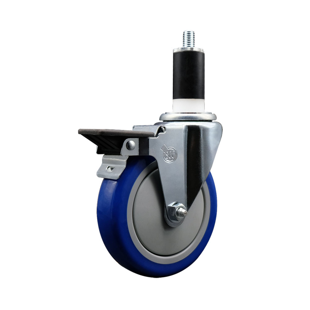SCC-EX20S514-PPUB-BLUE-PLB-138 Polyurethane Expanding Stem Swivel Caster with 5 in. Blue Wheel & 1.38 in. Stem & Posi Locking Brake