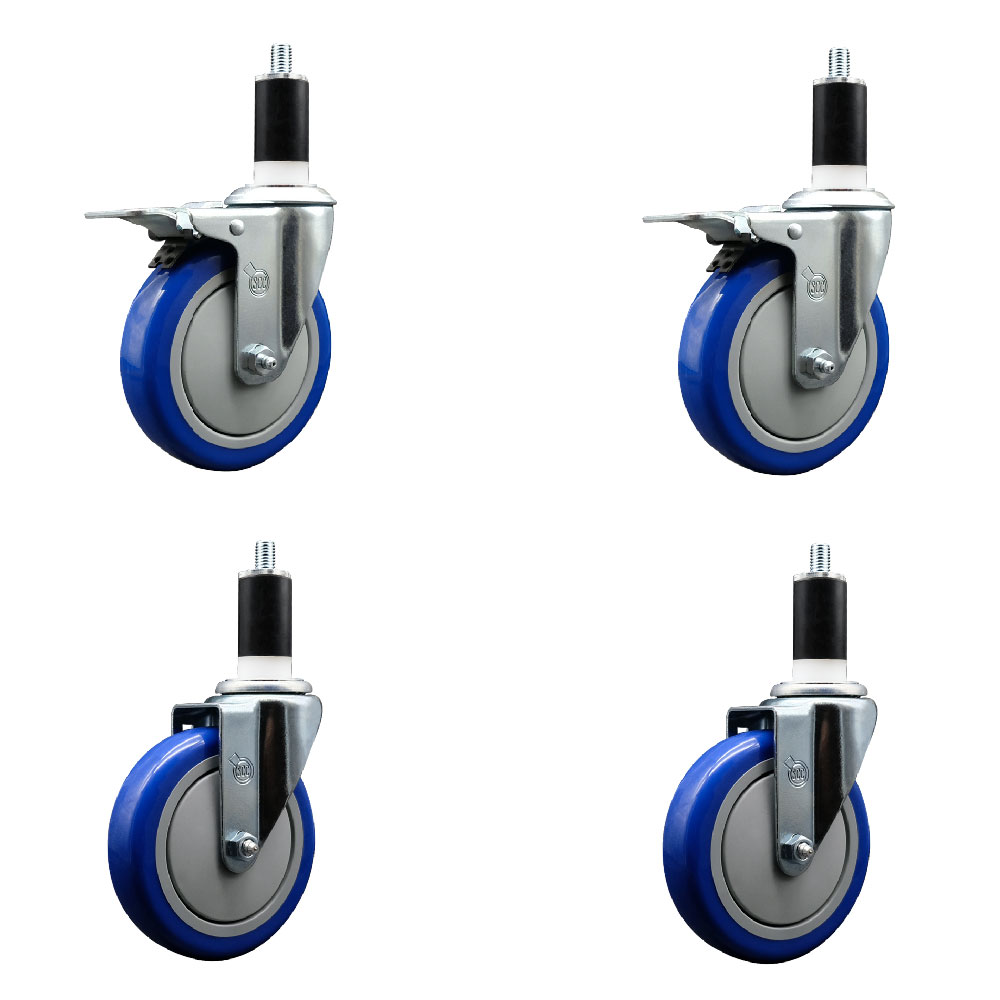 SCC-EXTTL20S514-PPUB-BLUE-2-S-2-138 Polyurethane Swivel Expanding Stem Caster with 5 in. Blue Wheels & 1.38 in. Stems - Set of 4