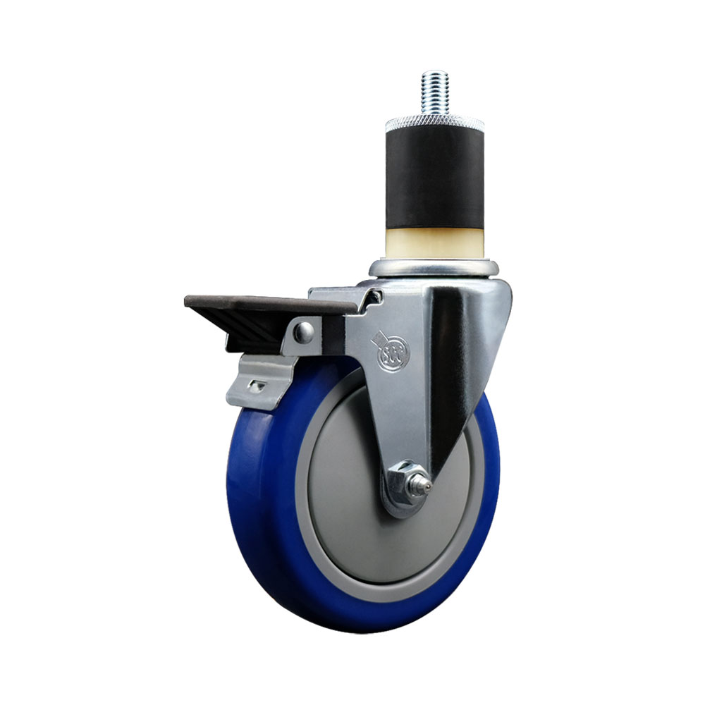 SCC-EX20S514-PPUB-BLUE-PLB-178 Polyurethane Expanding Stem Swivel Caster with 5 in. Blue Wheel & 1.87 in. Stem & Posi Locking Brake