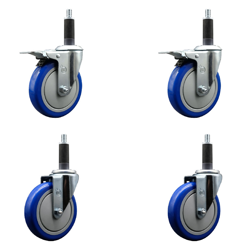 SCC-EXTTL20S514-PPUB-BLUE-2-S-2-1 Polyurethane Swivel Expanding Stem Caster with 5 in. Blue Wheels & 1 in. Stems - Set of 4