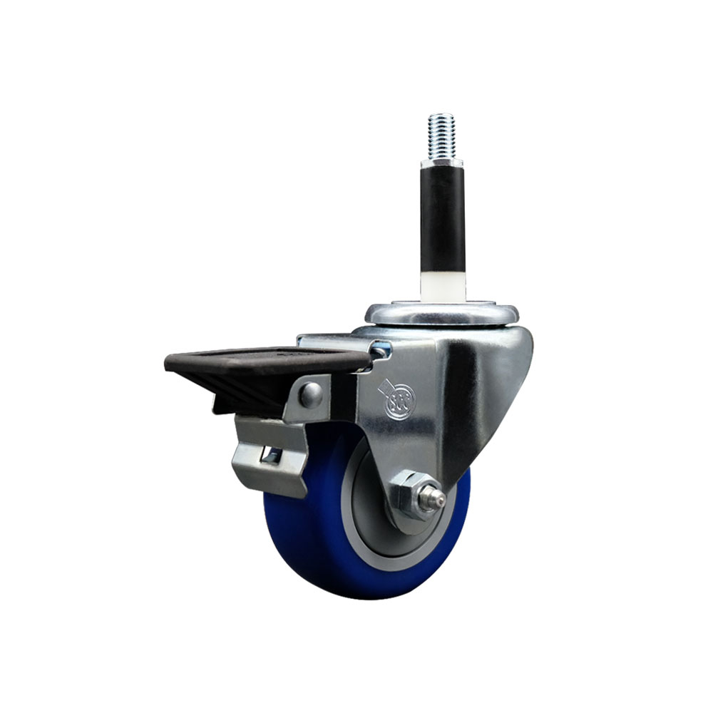 SCC-EX20S314-PPUB-BLUE-PLB-78 Polyurethane Expanding Stem Swivel Caster with 3 in. Blue Wheel & 0.87 in. Stem & Posi Locking Brake