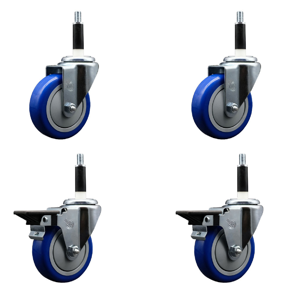 SCC-EX20S414-PPUB-BLUE-2-PLB-2-78 Polyurethane Swivel Expanding Stem Caster with 4 in. Blue Wheels & 0.87 in. Stems - Set of 4