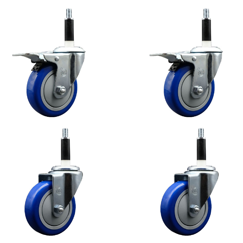 SCC-SSEXTTL20S414-PPUB-BLUE-2-S-2-78 Stainless Steel Polyurethane Swivel Expanding Stem Caster with 4 in. Blue Wheels & 0.87 in. Stems - Set of 4