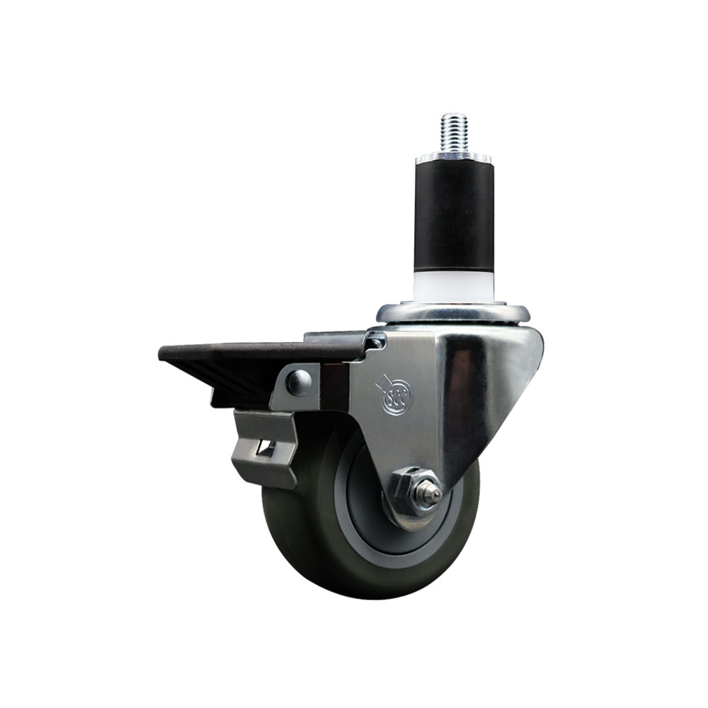 SCC-EX20S314-PPUB-PLB-112 Polyurethane Expanding Stem Swivel Caster with 3 in. Gray Wheel & 1.5 in. Stem & Posi Locking Brake