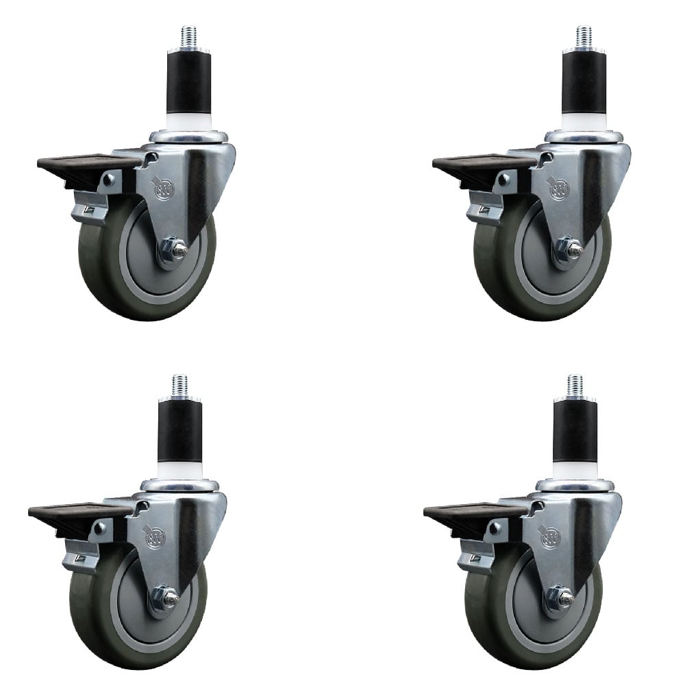 SCC-EX20S414-PPUB-PLB-112-4 Polyurethane Swivel Expanding Stem Caster with 4 in. Gray Wheels & 1.5 in. Stems - Set of 4