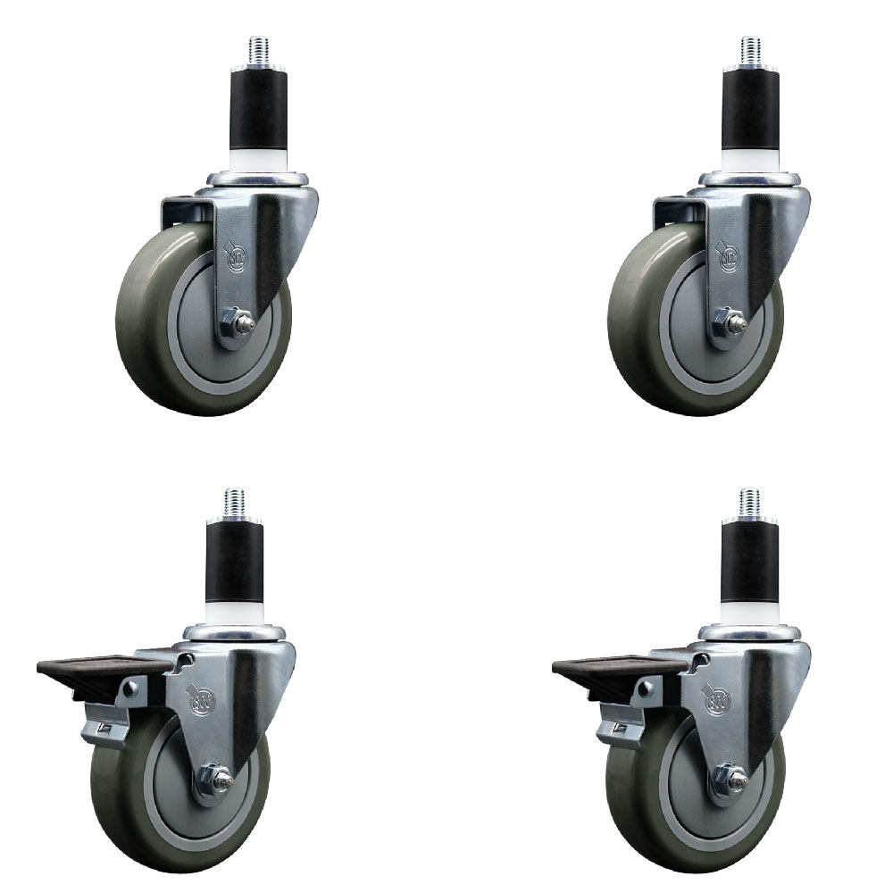 SCC-EX20S414-PPUB-2-PLB-2-112 Polyurethane Swivel Expanding Stem Caster with 4 in. Gray Wheels & 1.5 in. Stems - Set of 4