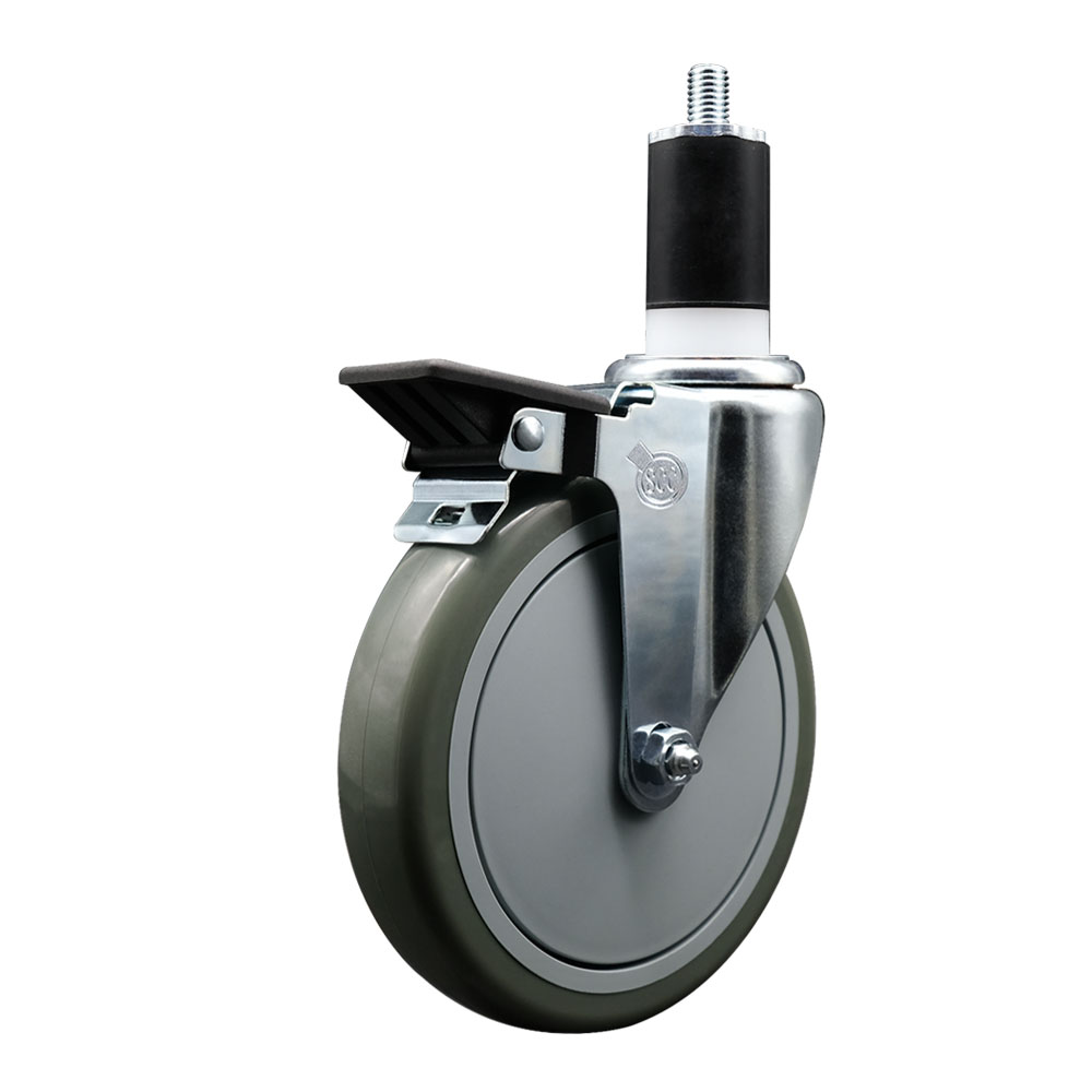SCC-EX20S614-PPUB-PLB-112 Polyurethane Expanding Stem Swivel Caster with 6 in. Gray Wheel & 1.5 in. Stem & Posi Locking Brake