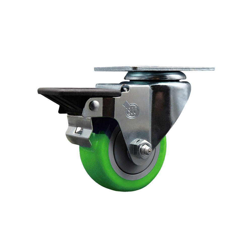 SCC-20S314-PPUB-GRN-PLB Polyurethane Swivel Top Plate Swivel Caster with 3 in. Green Wheel & Posi Locking Brake