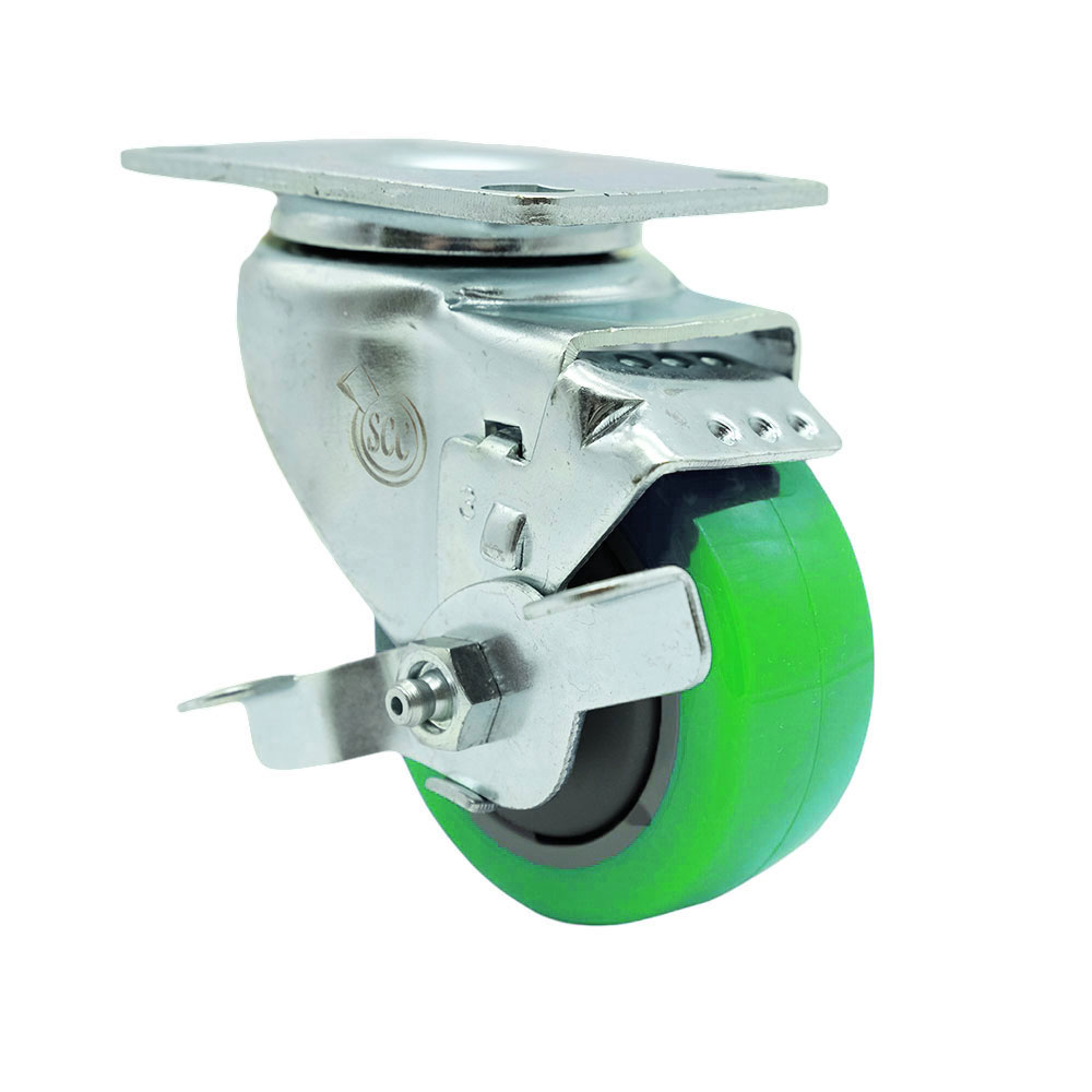 SCC-20S3514-PPUB-GRN-TLB Polyurethane Swivel Top Plate Swivel Caster with 3.5 in. Green Wheel & Top Locking Brake