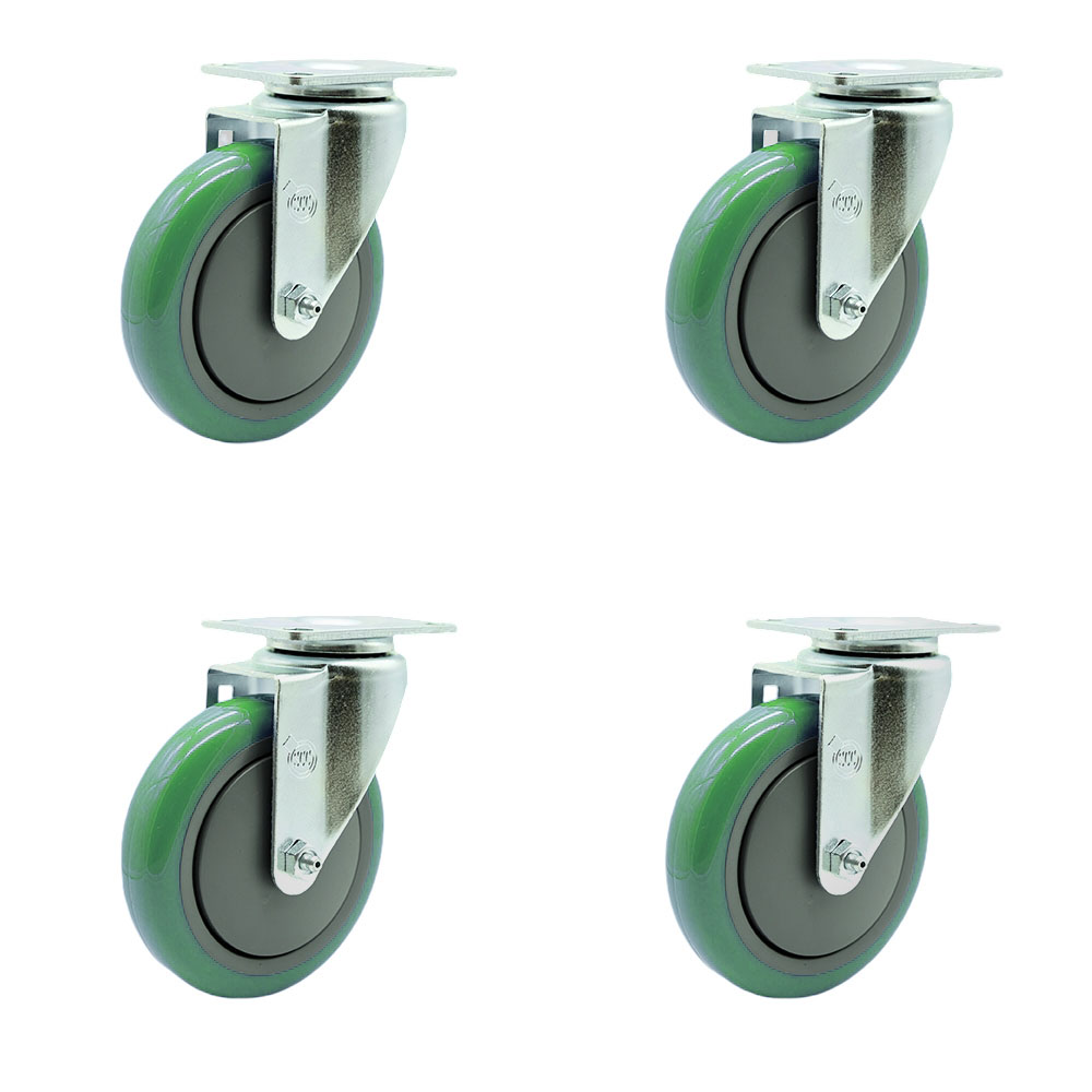 SCC-SS20S514-PPUB-GRN-4 Stainless Steel Polyurethane Swivel Top Plate Caster with 5 x 1.25 in. Green Wheels - Set of 4