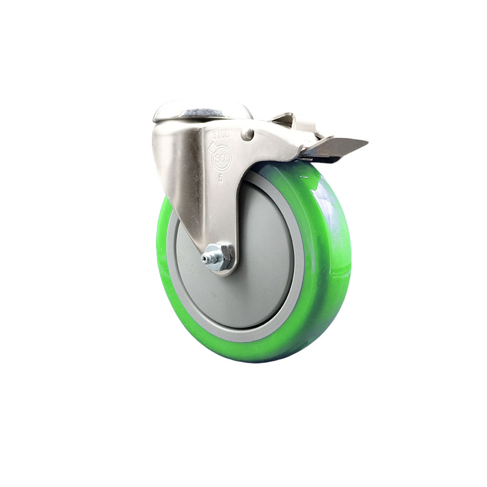 SCC-SS316BHTTL20S514-PPUB-GRN Polyurethane Swivel Bolt Hole Caster with 5 in. Green Caster Wheel & Total Lock Brake - 316 Stainless Steel Caster