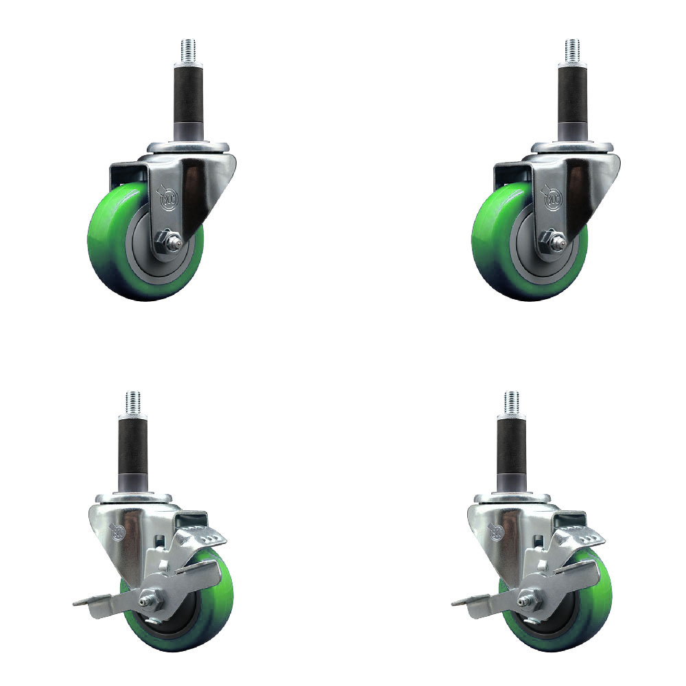 SCC-EX20S314-PPUB-GRN-2-TLB-2-1 Polyurethane Swivel Expanding Stem Caster with 3 in. Green Wheels & 1 in. Stems - Set of 4
