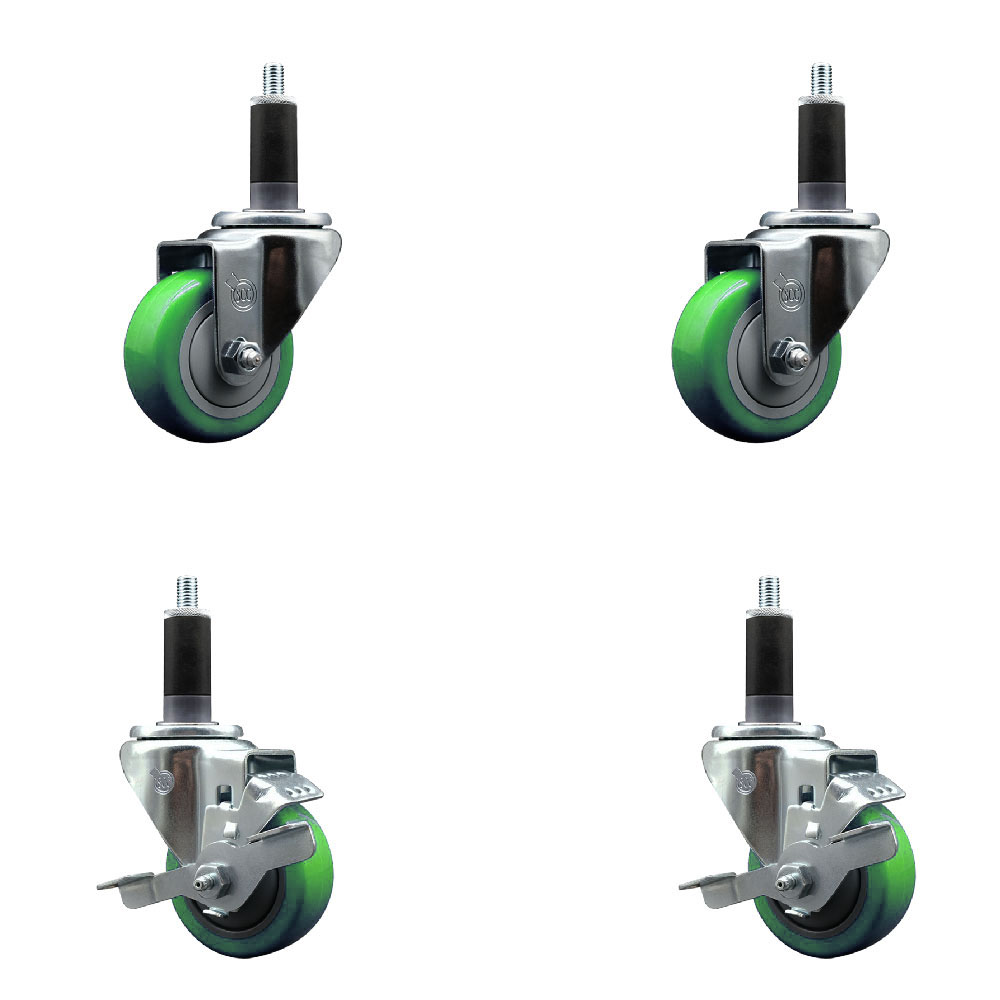 SCC-EX20S314-PPUB-GRN-2-TLB-2-118 Polyurethane Swivel Expanding Stem Caster with 3 in. Green Wheels & 1.13 in. Stems - Set of 4