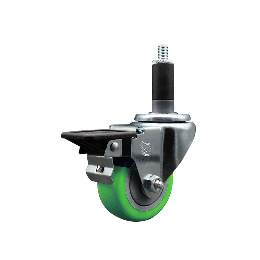 SCC-EX20S314-PPUB-GRN-PLB-118 Polyurethane Expanding Stem Swivel Caster with 3 in. Green Wheel & 1.13 in. Stem & Posi Locking Brake