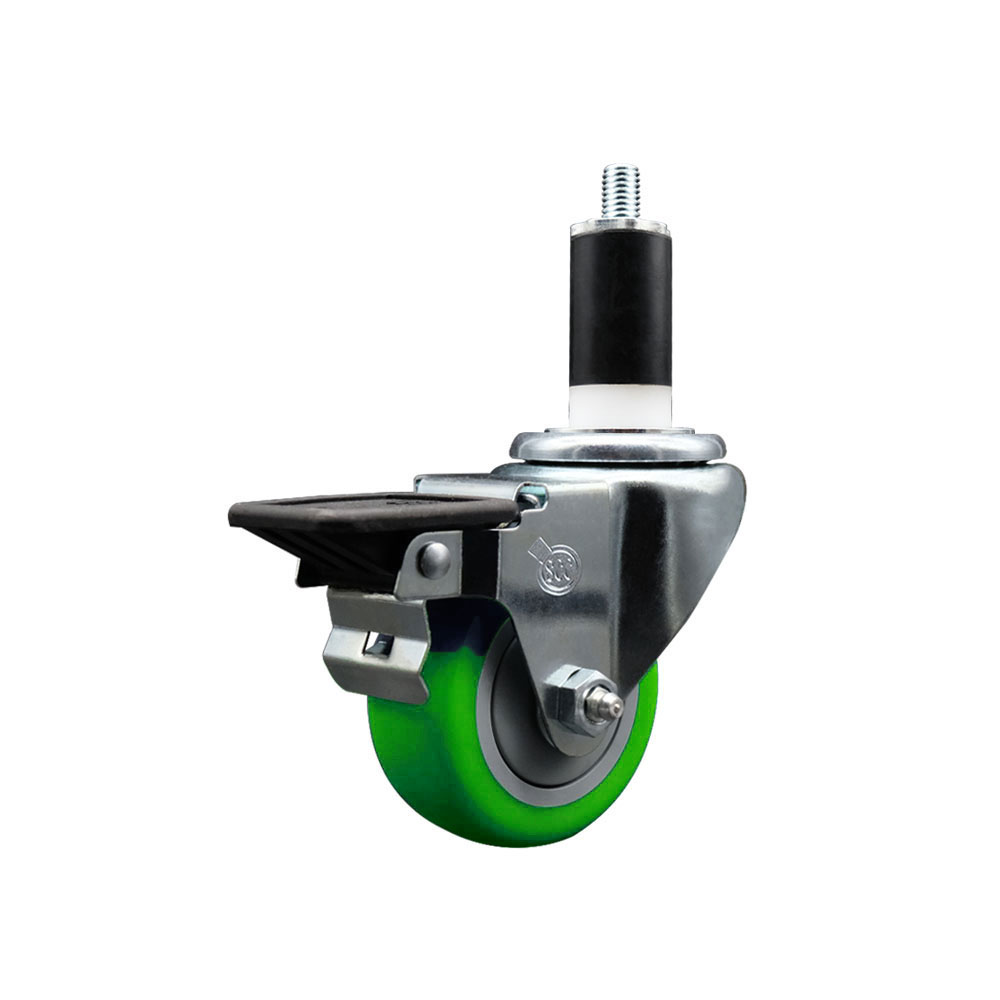 SCC-EX20S314-PPUB-GRN-PLB-138 Polyurethane Expanding Stem Swivel Caster with 3 in. Green Wheel & 1.38 in. Stem & Posi Locking Brake