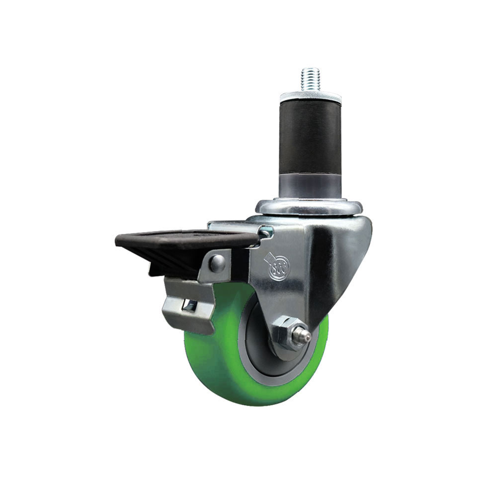 SCC-EX20S314-PPUB-GRN-PLB-158 Polyurethane Expanding Stem Swivel Caster with 3 in. Green Wheel & 1.63 in. Stem & Posi Locking Brake